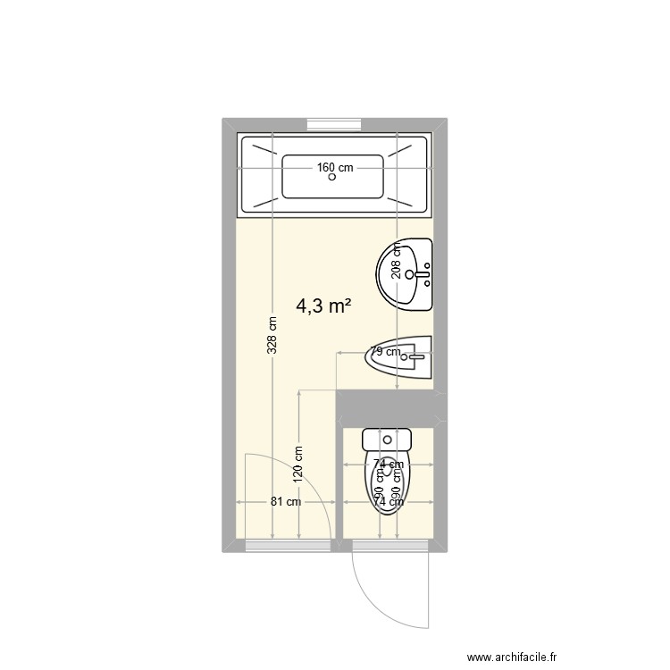 FONTA Roland Salle de bain. Plan de 3 pièces et 5 m2
