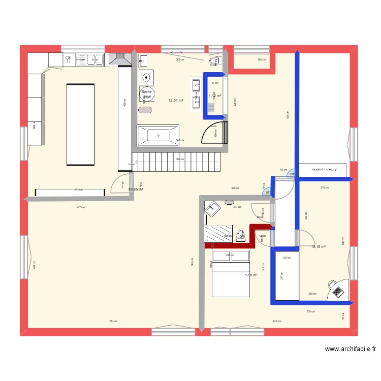 Etage et mezzanine. Plan de 7 pièces et 148 m2