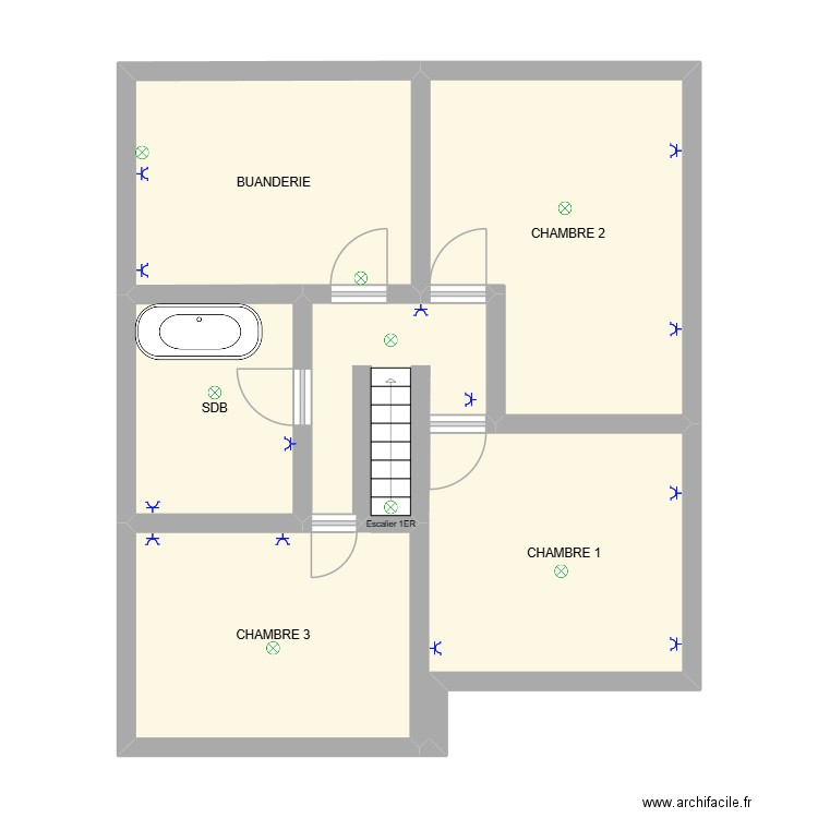 ETAGE JUSTINE. Plan de 5 pièces et 62 m2