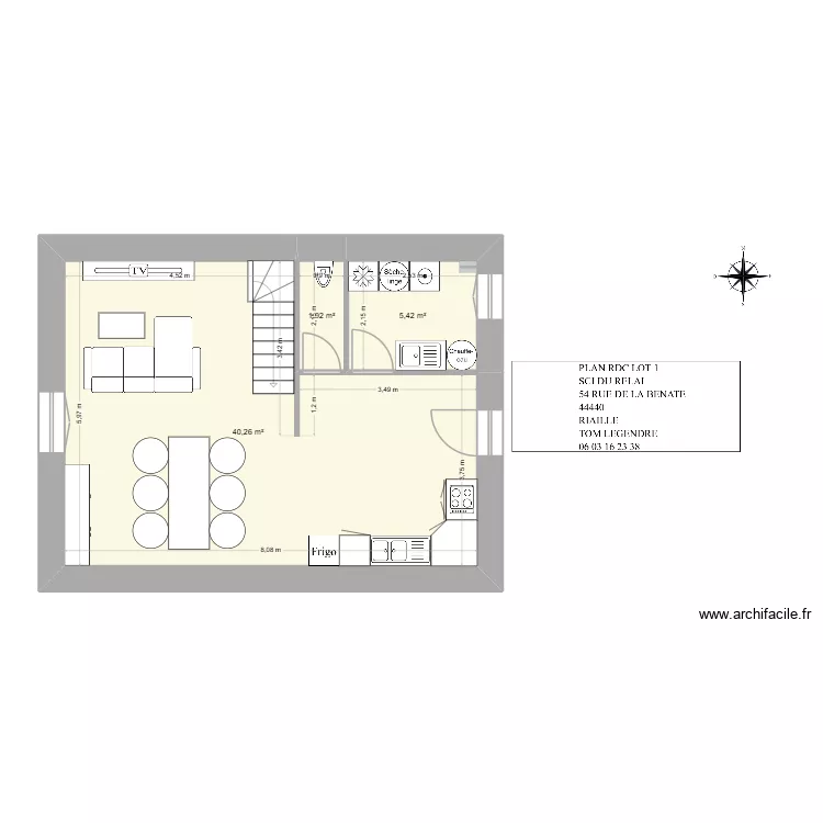 RDC LOT1. Plan de 3  et 48 m²