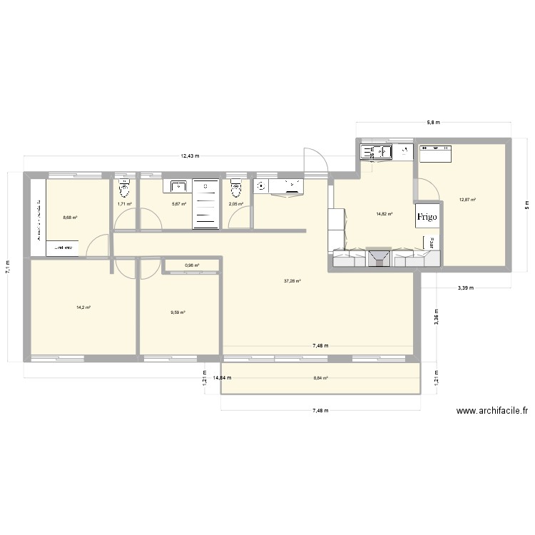 VDC R+1 projet 2. Plan de 11 pièces et 117 m2