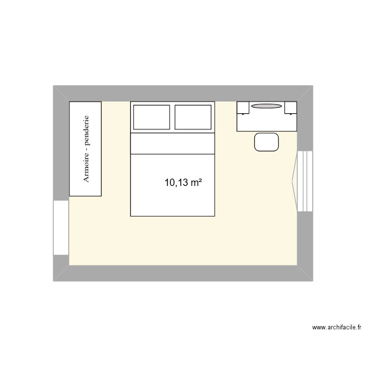 chambre. Plan de 1 pièce et 10 m2