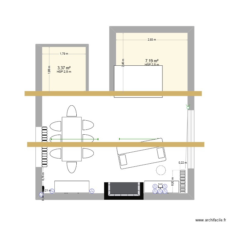 pièce de vie idée. Plan de 2 pièces et 11 m2