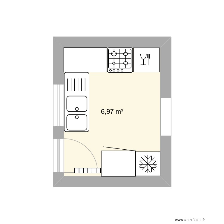 Cuisine. Plan de 1 pièce et 7 m2