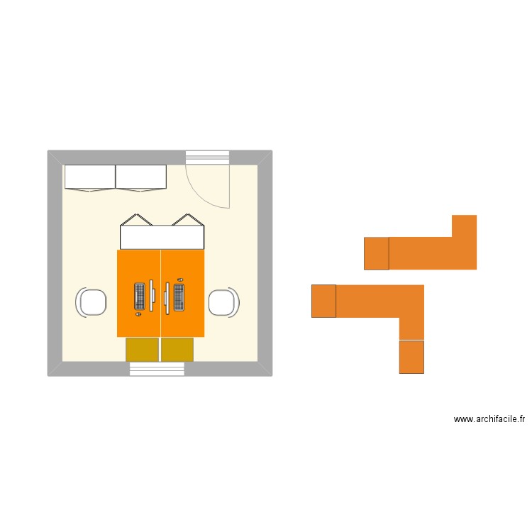bureau x2. Plan de 1 pièce et 13 m2
