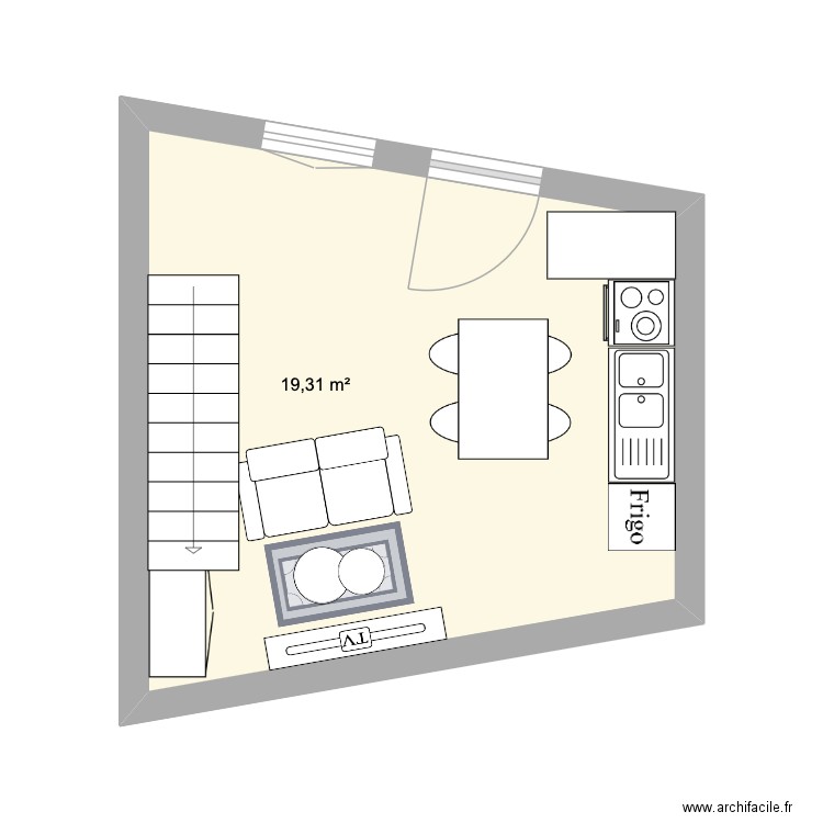 RDC - APPARTEMENT 4. Plan de 1 pièce et 19 m2