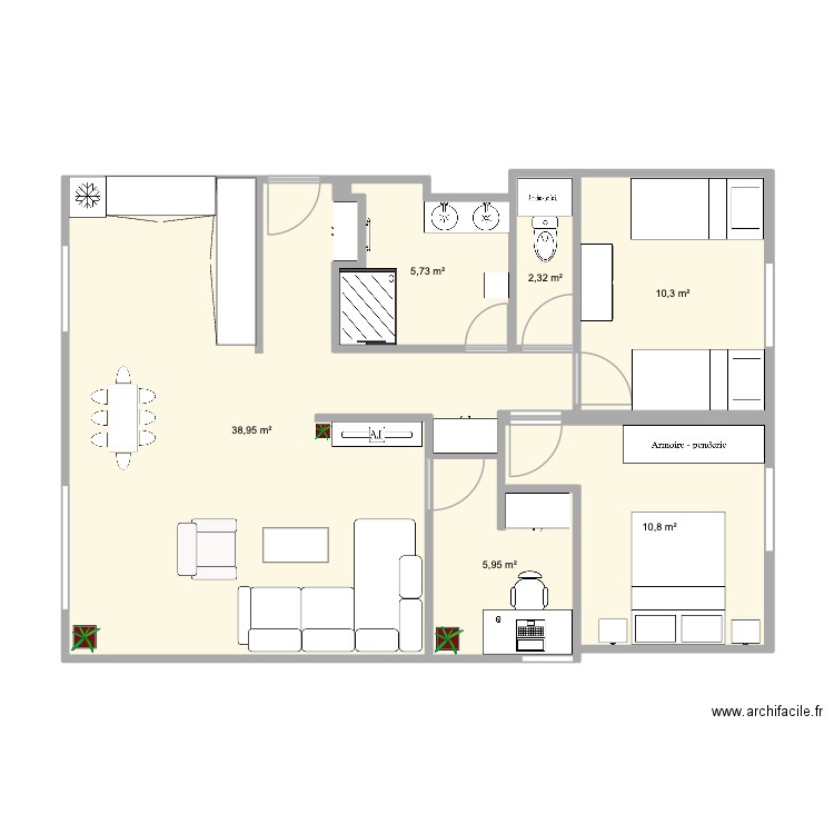 PLan 2. Plan de 5 pièces et 76 m2