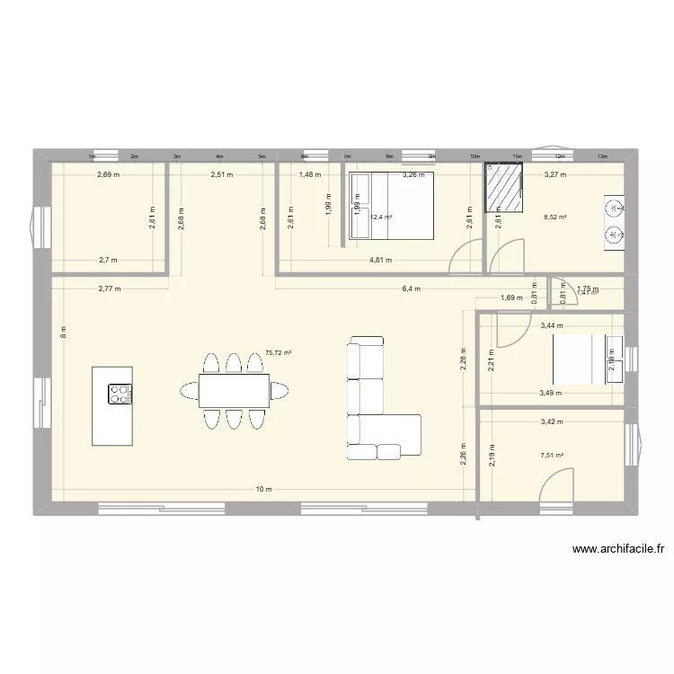 maison 2. Plan de 6  et 106 m²