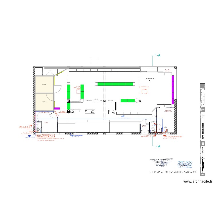 pharmacie. Plan de 2 pièces et 13 m2