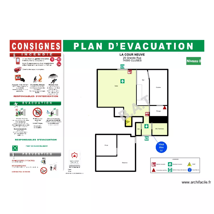 Plan d'évacuation La Cour Neuve. Plan de 11 et 108 m² Plan d'évacuation La Cour Neuve. Plan de 11 et 108 m²