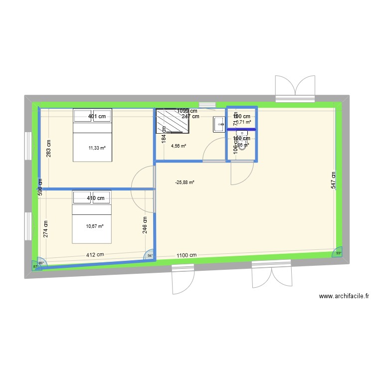 D3C RDC. Plan de 6 pièces et 91 m2