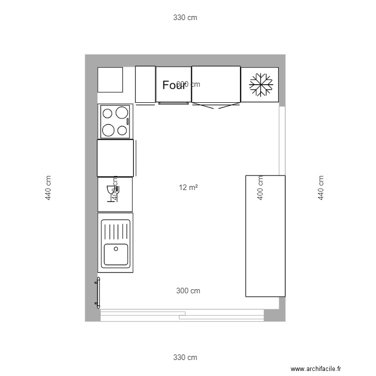 cuisine pdlm. Plan de 1 pièce et 12 m2