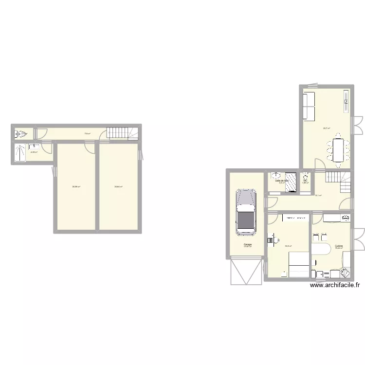 maison premier etage. Plan de 12  et 147 m²
