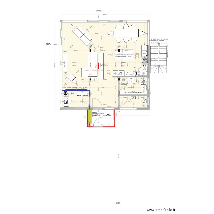 Plan Rez de 81 m2 V1 pour Etage sup. de 54m2 + terrasse. Plan de 1 pièce et 80 m2