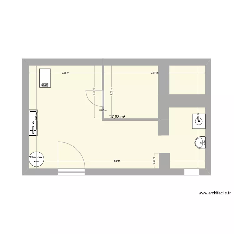 Cachan sssol existant. Plan de 1 Pièce et 28 m²