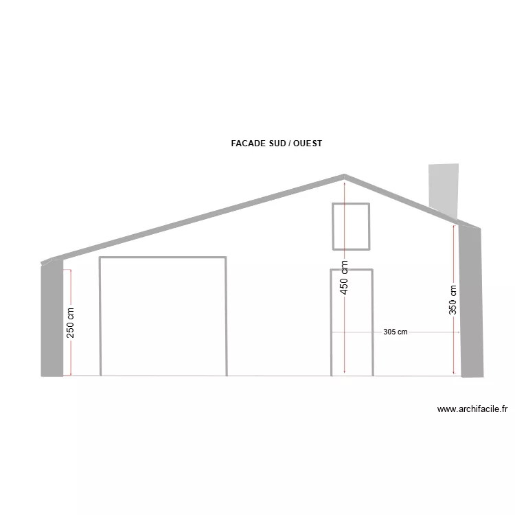 FACADE SUD / OUEST cote HP. Plan de 
