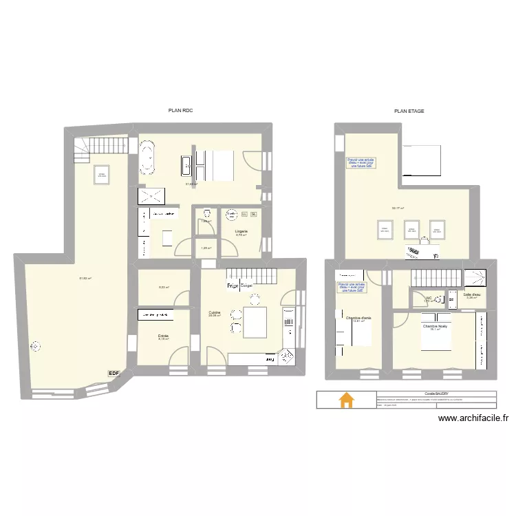 Plan avec &eacute;tage Asni&egrave;res. Plan de 13  et 200 m²