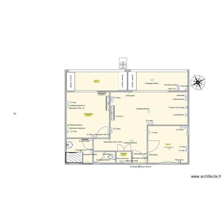 Plan Prevu Elec. Plan de 8 pièces et 53 m2