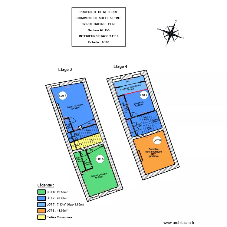 SERRE (SOLLIES PONT ETAGE 3 ET 4). Plan de 