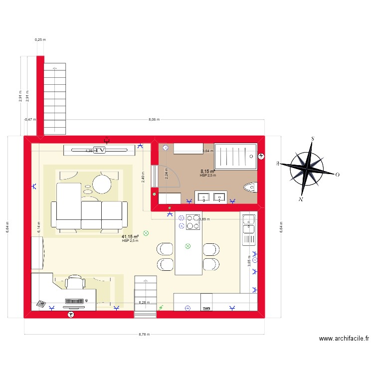 Grenier. Plan de 2 pièces et 49 m2