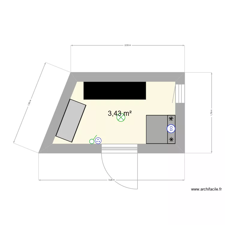 abri. Plan de 1  et 3 m²