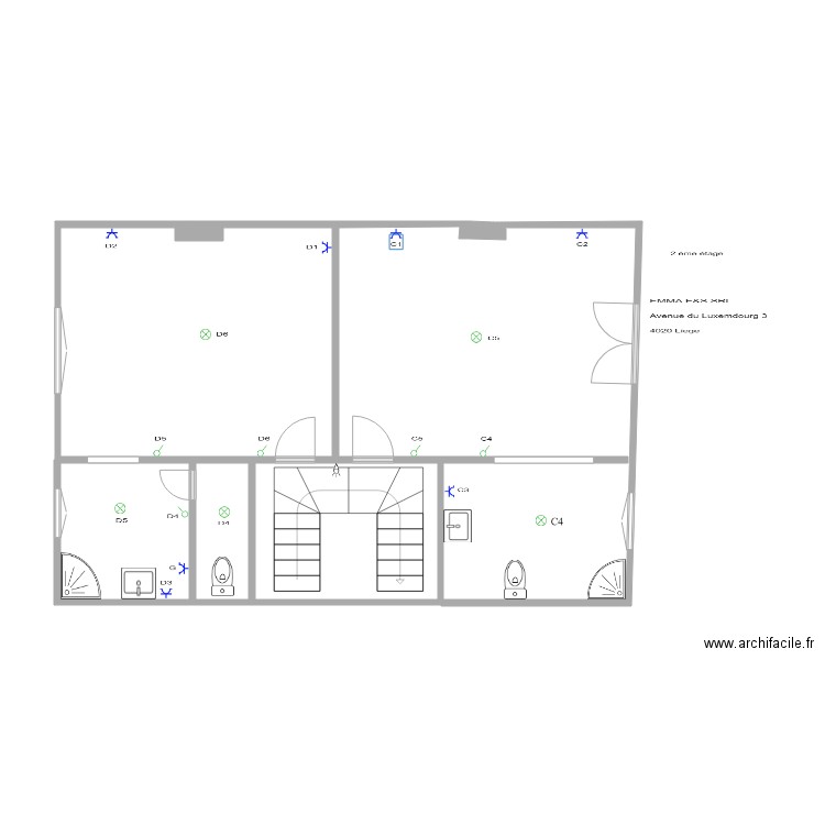 2étage. Plan de 5 pièces et 62 m2