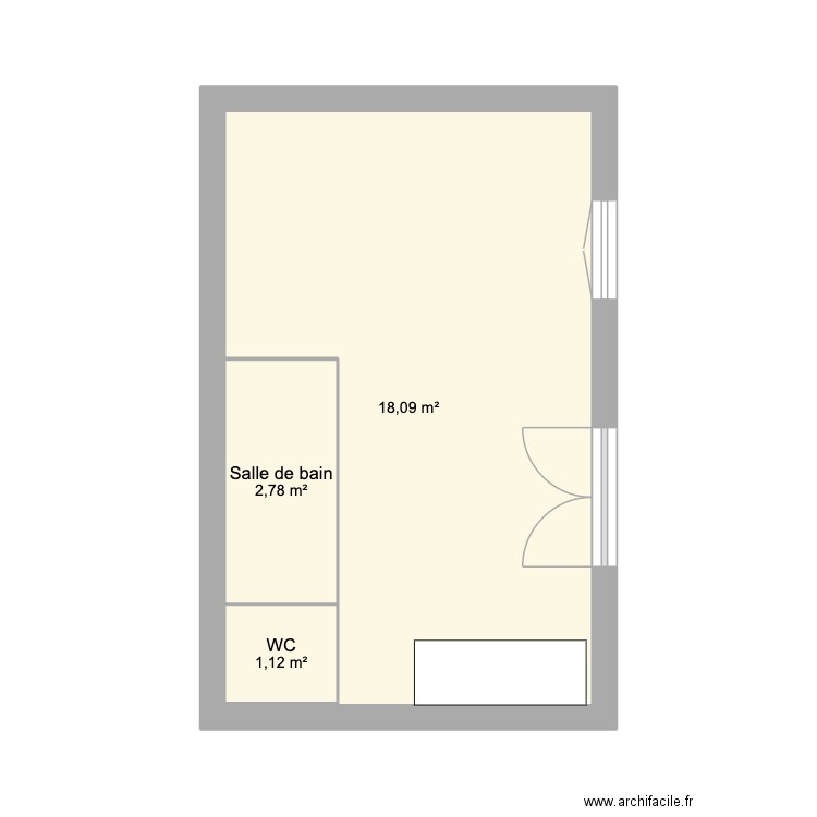 10 Litanies RDC DEKABAT. Plan de 3 pièces et 26 m2