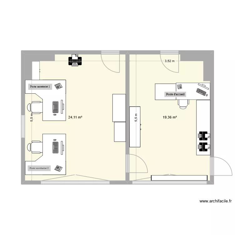 Plan sec anest. Plan de 2 Pièces et 43 m²
