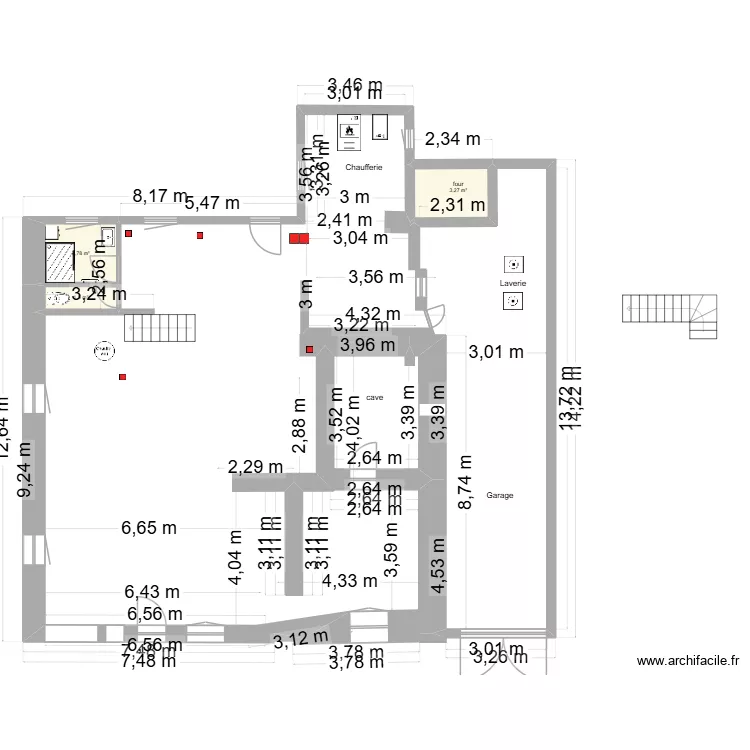 etat RDC studio. Plan de 3  et 9 m²