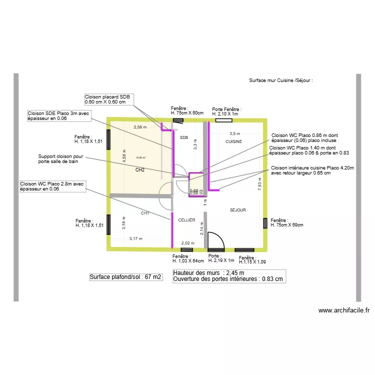 Pibrac Maison Mur & Fenêtres pour placo. Plan de Pibrac Maison Mur & Fenêtres pour placo. Plan de