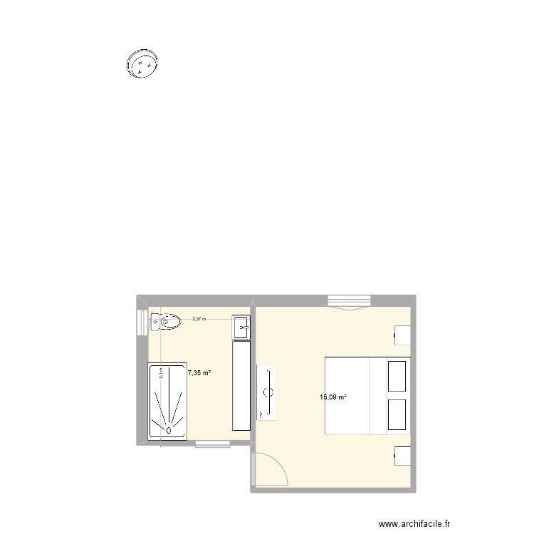 La goutte piraudon chambre. Plan de 2 pièces et 22 m2