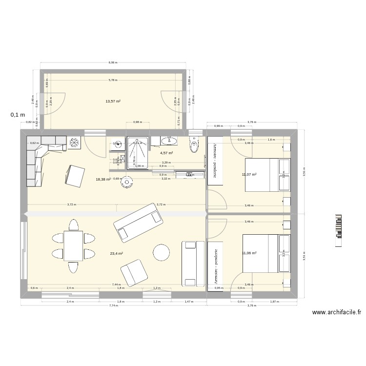 cactus 60m2 3. Plan de 6 pièces et 82 m2