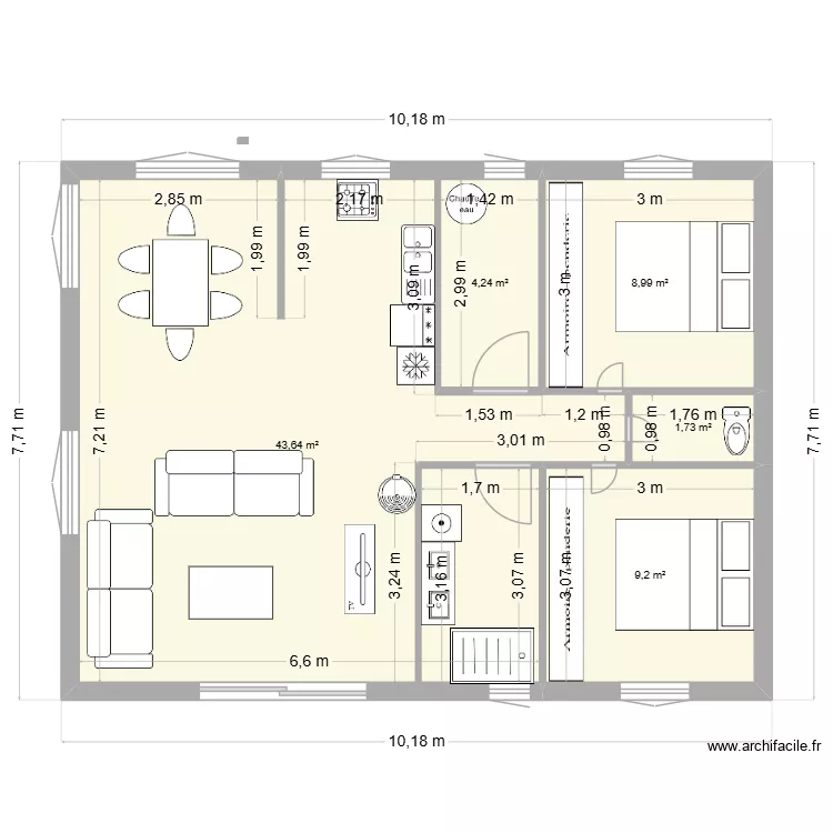 plan final. Plan de 5  et 68 m²