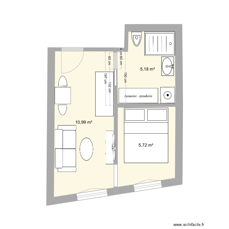 Visc2. Plan de 3 pièces et 22 m2