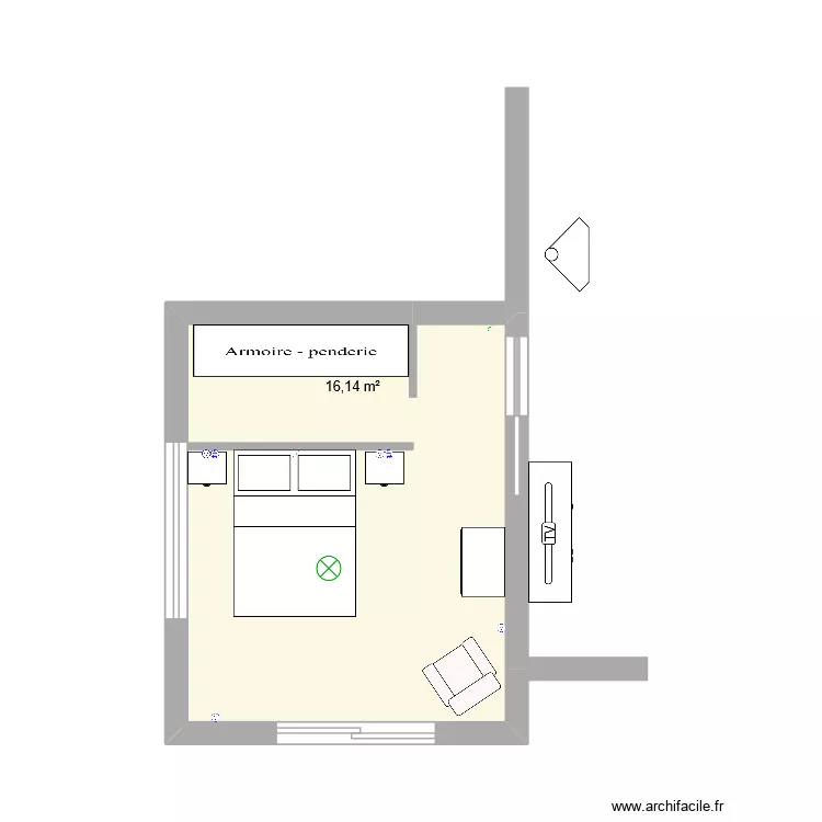 chambre V1. Plan de 1  et 16 m²