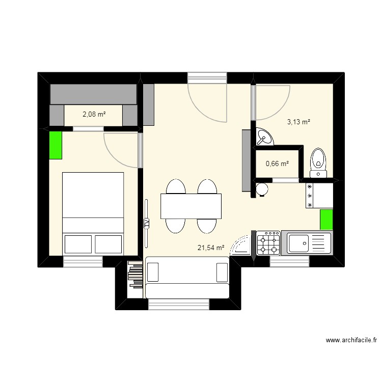 4 bissss. Plan de 4 pièces et 27 m2