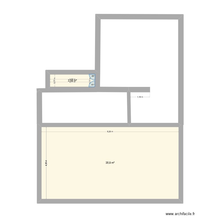Arsimont. Plan de 2 pièces et 38 m2