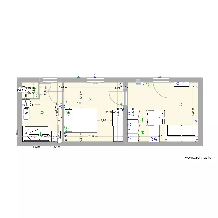 T2 SAGA2. Plan de 1  et 33 m²
