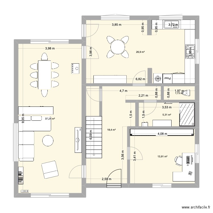 cuisine. Plan de 6 pièces et 103 m2