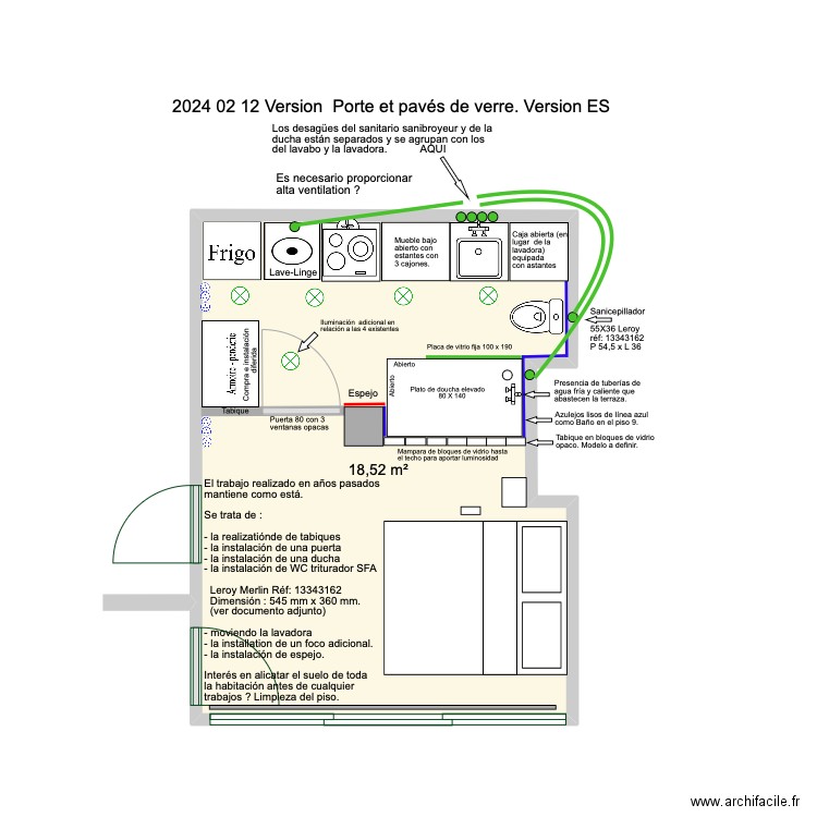 2024 02 12 avec porte et bloc de verre Version ES. Plan de 0 pièce et 0 m2