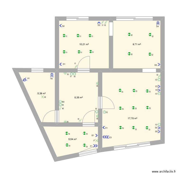 Lefort 1er etage. Plan de 6 pièces et 57 m2