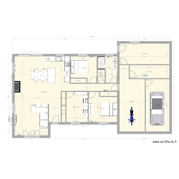 Senouillac v2. Plan de 14 pièces et 162 m2