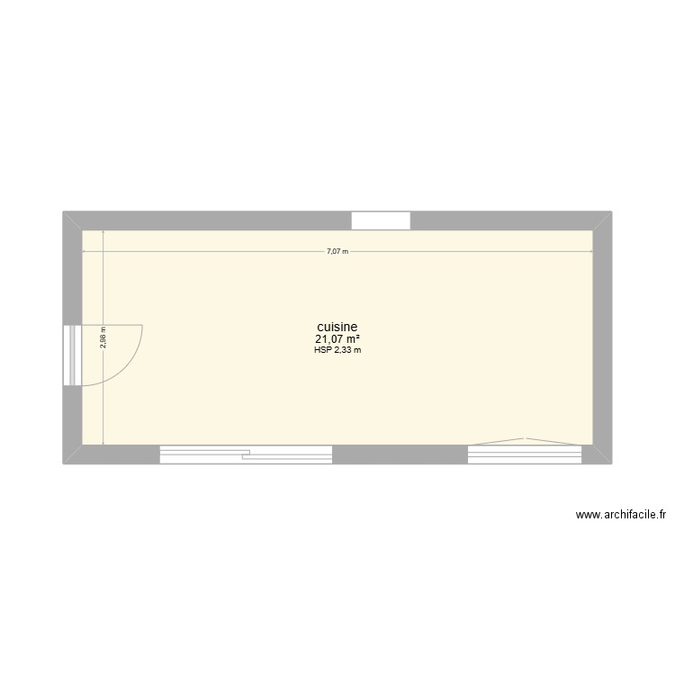 cuisine. Plan de 1 pièce et 21 m2