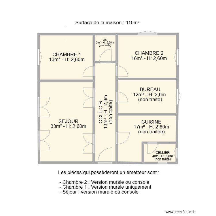 Plan Oursbellile. Plan de 7 pièces et 42 m2