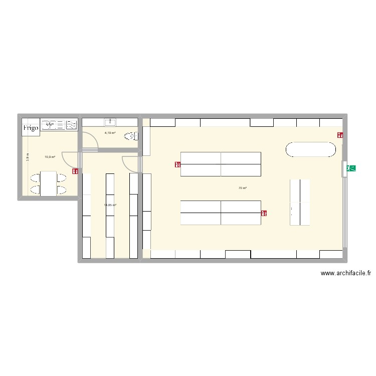 magasin spiritueux 0.1. Plan de 4 pièces et 100 m2