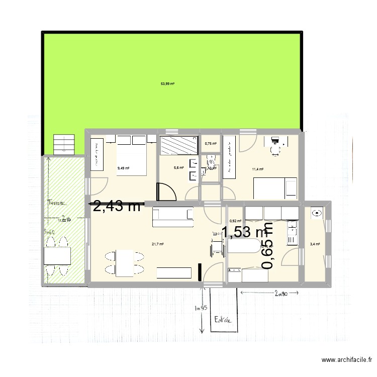 Plan T3 Tamaris. Plan de 11 pièces et 130 m2