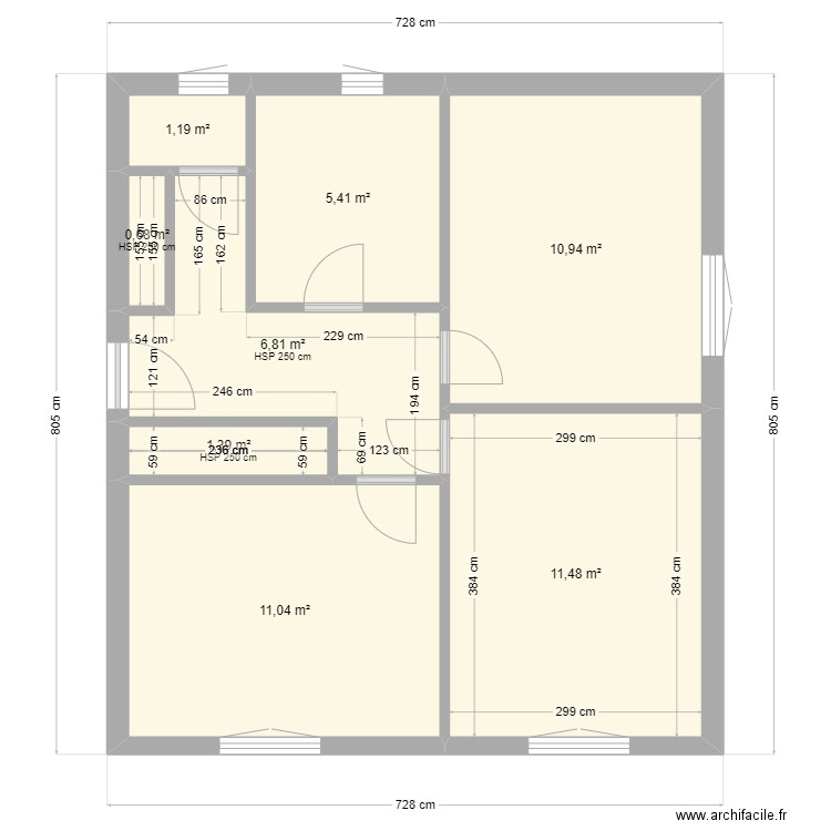 Aménagement RDC existant. Plan de 8 pièces et 49 m2