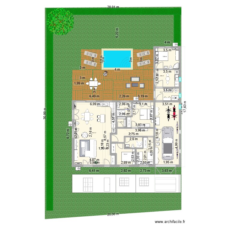 VSM RENO H avec garage et extension - modif EXTENSION. Plan de 11 pièces et 158 m2