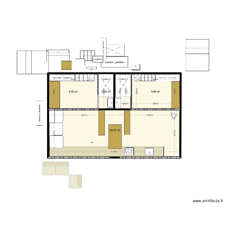 aqueduc. Plan de 4 pièces et 37 m2
