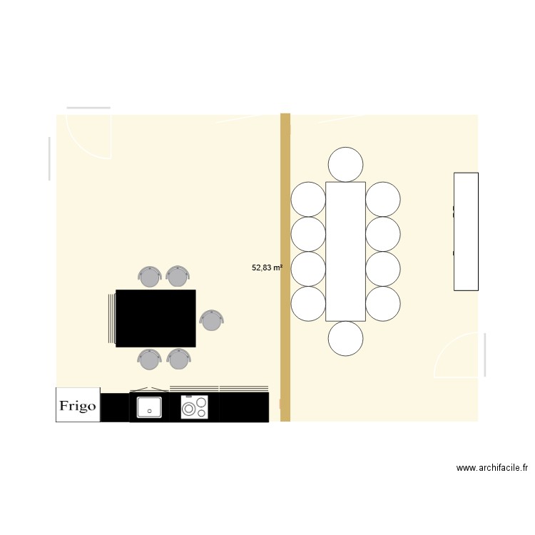 cuisine salle à manger. Plan de 1 pièce et 53 m2
